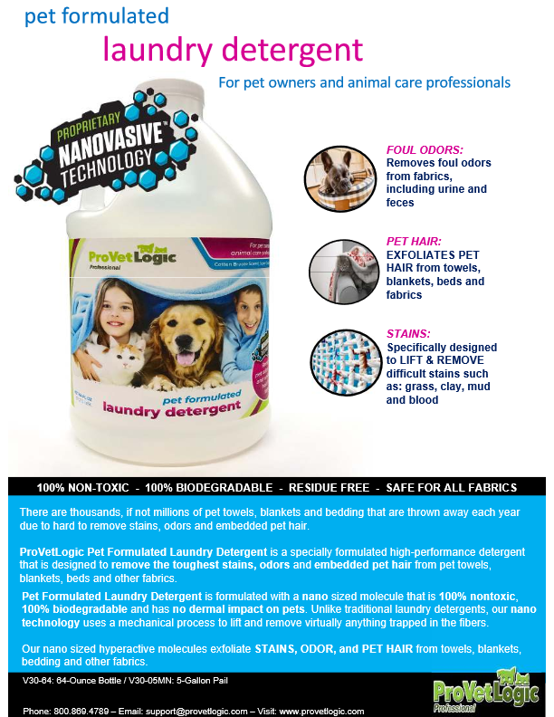 Pet formulated laundry detergent helps to stop pet odors and stains